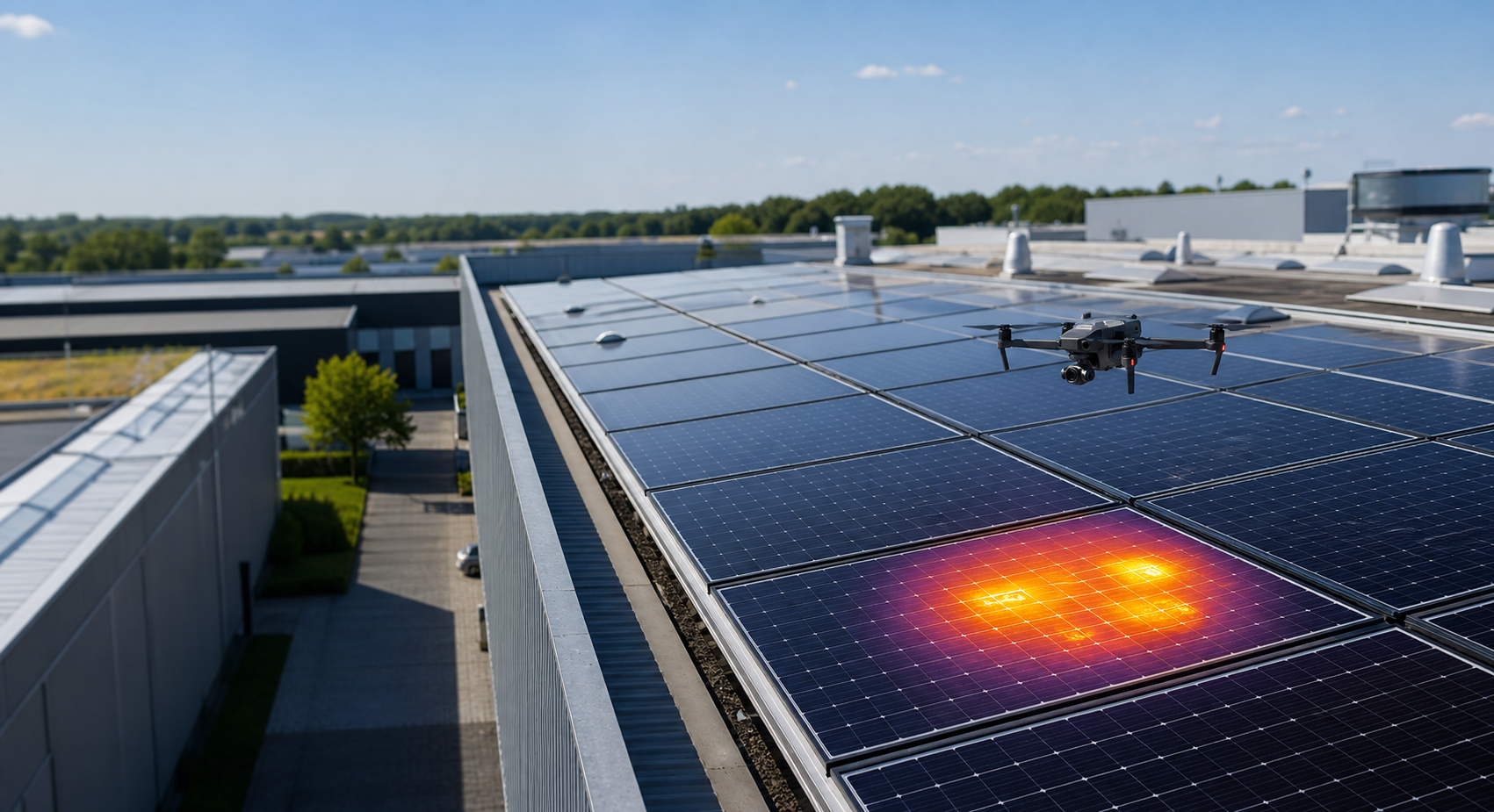 Drohne bei PV-Prüfung einer PV-Anlage in Kassel